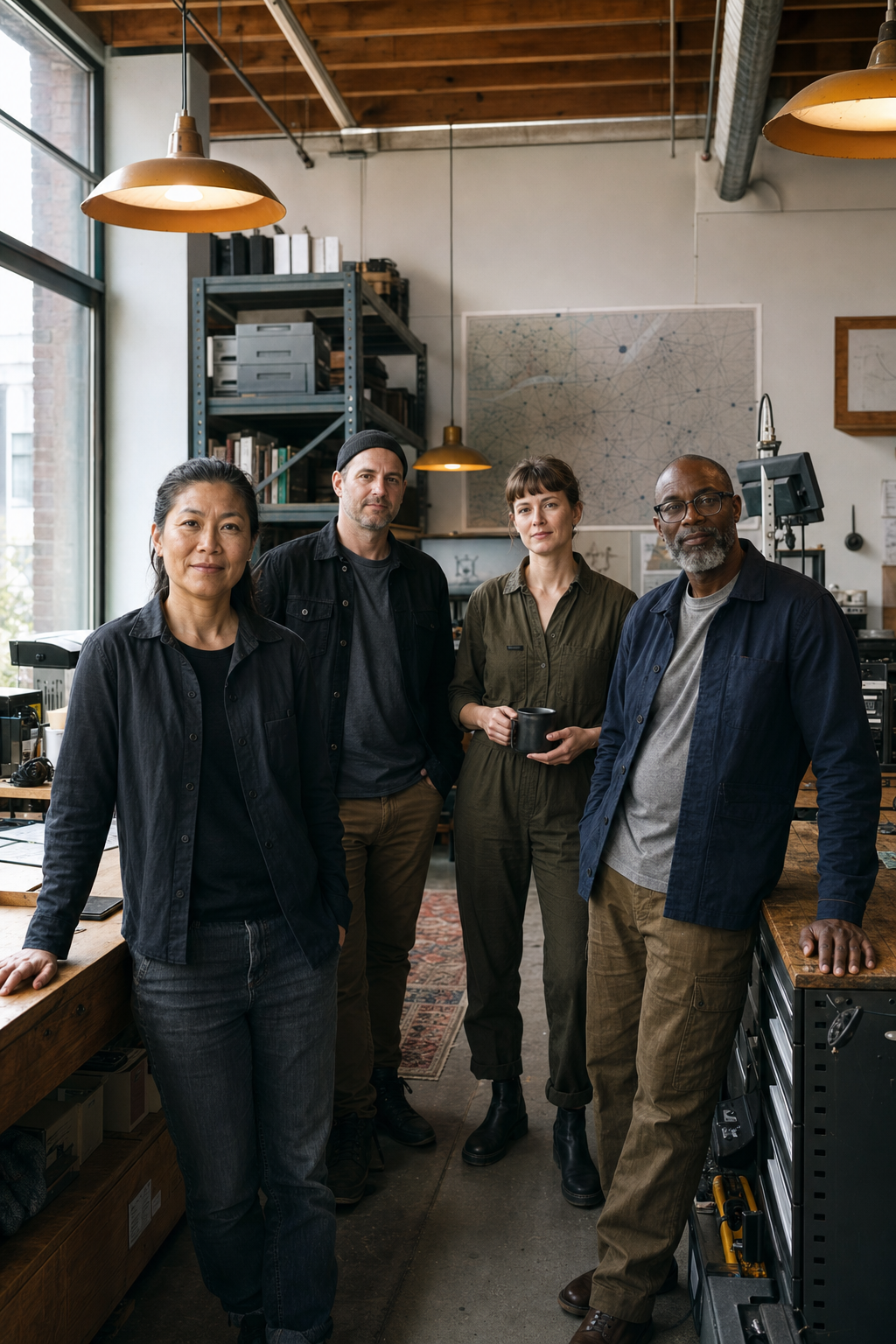 Four Ironwood Remote Systems consultants in their Columbus workshop